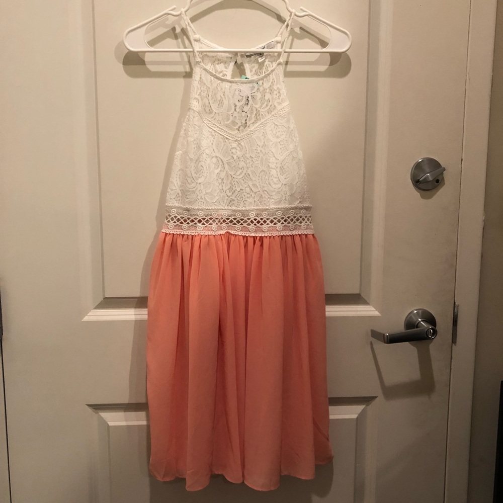 Papaya Coral and White Lace/Chiffon Dress